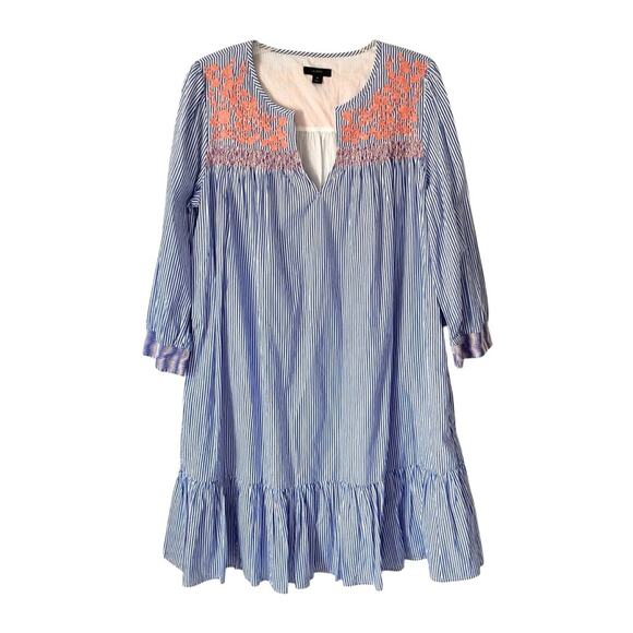 J. Crew Pink Embroidered Popover Blue White Stripe Dress size medium - Picture 4 of 11